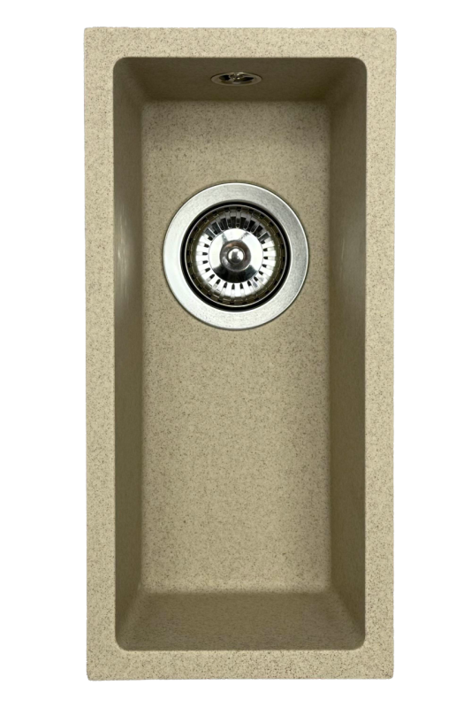 GraniteMy Universal granito beige sabbia piccolo lavello 17x40 cm montaggio a incasso, sottotop e filo top con tappo in acciaio inox 1208968002