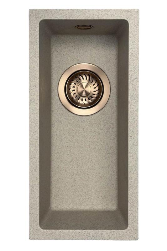 GraniteMy Universal granito beige sabbia piccolo lavello 17x40 cm da appoggio, sottopiano e incasso con tappo in rame 1208968004