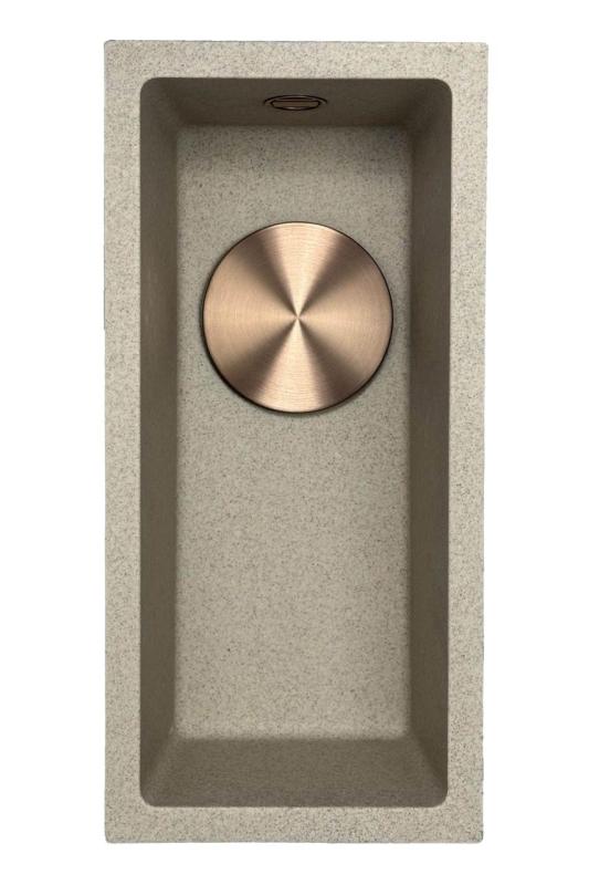 GraniteMy Universal granito beige sabbia piccolo lavello 17x40 cm da appoggio, sottopiano e incasso con tappo in rame 1208968004