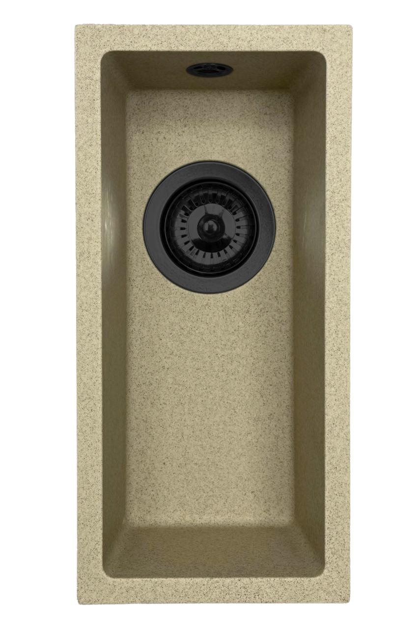 GraniteMy Universale lavello piccolo in granito beige sabbia 17x40 cm montaggio soprabanco, sottobanco e a filo con tappo nero 1208968005 - Productafbeelding