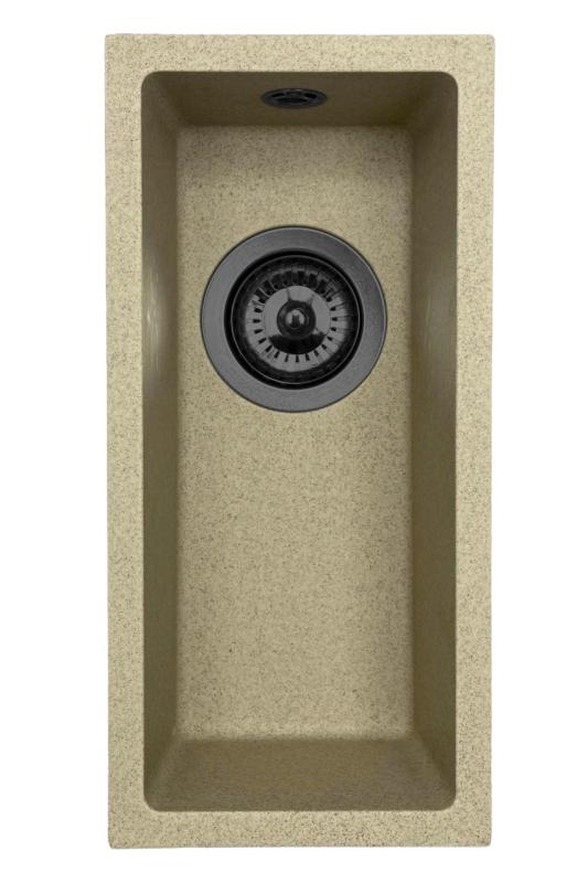 GraniteMy Universale lavello piccolo in granito sabbia beige 17x40 cm montaggio a incasso, sottotop e filotop con tappo gun metal 1208968006.