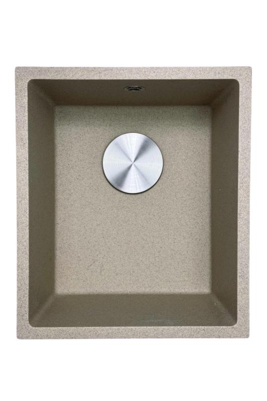 GraniteMy Universale lavello in granito sabbia beige 34x40 cm montaggio a incasso, sottopiano e filo top con tappo in acciaio inossidabile 1208968007
