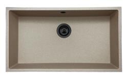 GraniteMy Universal lavello in granito color sabbia beige 74x40 cm montaggio a incasso, sottopiano e filo top con tappo nero 1208968020