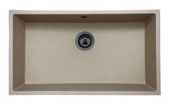 GraniteMy Universale lavello in granito sabbia beige 74x40 cm da incasso, sottopiano e filotop con tappo in metallo canna di fucile 1208968021