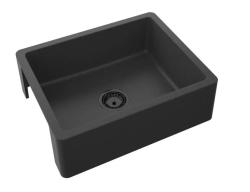 GraniteMy Tradition Lavello Rustico - Lavello in Granito a 2 Vasche 60x48 cm Nero da Incasso con Tappo Nero 1208968029