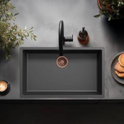 Lavello grande nero 70x40cm per installazione sottopiano, a incasso e filo-top con tappo in rame 1208968039