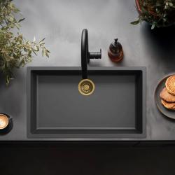 Lavello nero grande 70x40cm da incasso, da appoggio e a filo con tappo dorato 1208968040