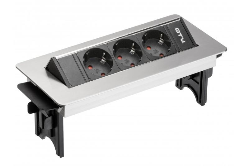 Cavo di prolunga da tavolo senza cassetta con 3 prese schuko, cavo di alimentazione da 1,5m con spina in inox (montaggio a vite)