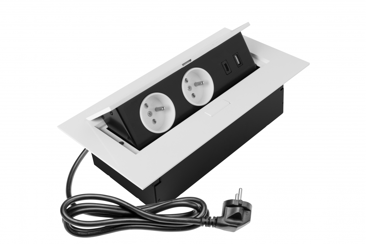 Presa per mobili 2x presa schuko, USB A+C, senza cavo, bianca - Productafbeelding 2
