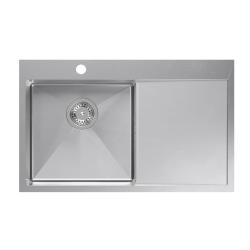 Aquadesign Clara Lavello in Acciaio Inox con Vasca Sinistra 78x48cm Montaggio a Incasso o a Filo con Scolapiatti, Piano per Rubinetto e Tappo in Acciaio Inox - 1208969497