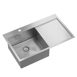 Aquadesign Clara Lavello in Acciaio Inox con Vasca Sinistra 78x48cm Montaggio a Incasso o a Filo con Scolapiatti, Piano per Rubinetto e Tappo in Acciaio Inox - 1208969497