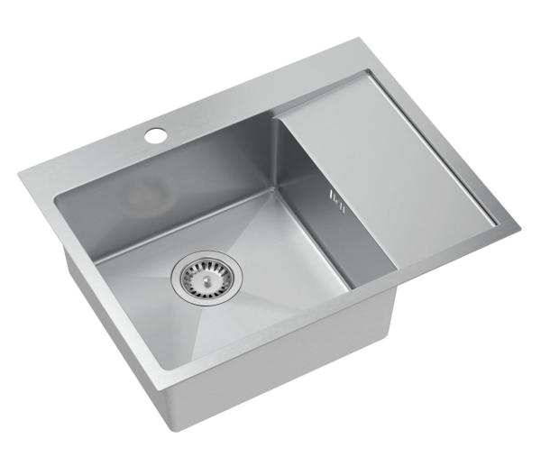 Aquadesign Clara Lavello in Acciaio Inox con Vasca a Sinistra 62x48cm Montaggio Soprapiano o Filotop con Scolapiatti, Foro Miscelatore e Tappo in Acciaio Inox - 1208969501