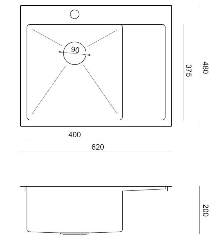Aquadesign Clara Lavello in Acciaio Inox con Vasca a Sinistra 62x48cm Montaggio Soprapiano o Filotop con Scolapiatti, Foro Miscelatore e Tappo in Acciaio Inox - 1208969501