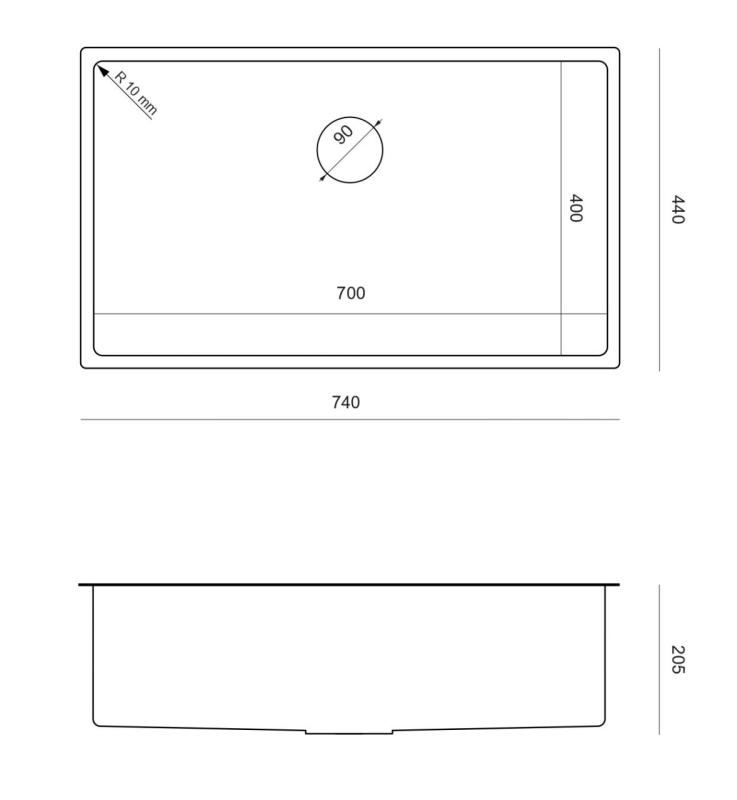 Aquadesign Zara Lavello Gun metal 74x44cm Sotto-piano, Incasso a filo e Sopra-piano con Tappo Gun metal - 1208969508