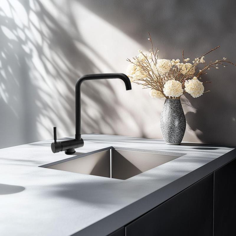 Graniteland Serenity Rubinetto da Cucina Nero con Bocca Pieghevole 1208969533