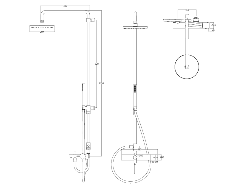 Waterevolution Flow miscelatore termostatico a tre vie per doccia con soffione principale da 250 mm e doccetta rotonda in rame T131TNR25CPE