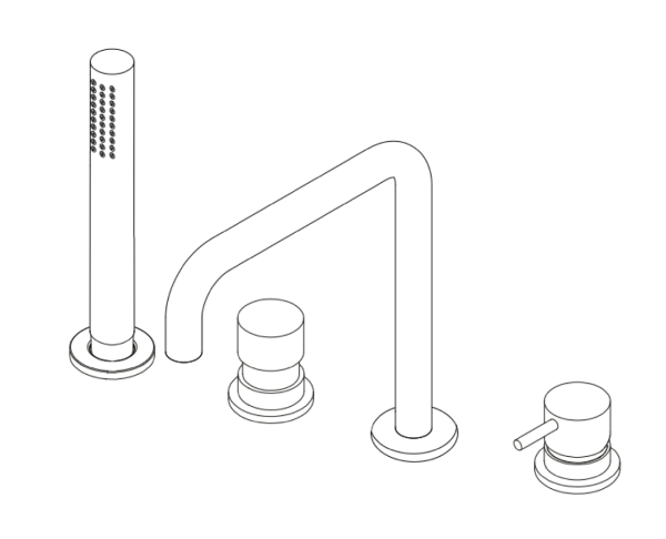 Waterevolution Flow Miscelatore per Vasca a 4 Fori per Montaggio a Bordo Vasca interamente in Acciaio Inox H T138HIE