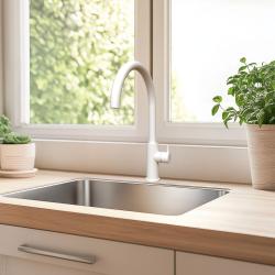 Waterevolution Flow rubinetto da cucina con beccuccio girevole rotondo bianco T158UBR