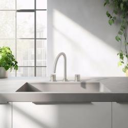 Waterevolution Flow rubinetto da cucina a 3 fori con bocca girevole e collegamento per acqua filtrata in acciaio inossidabile T152UIE