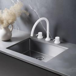 Waterevolution Flow miscelatore da cucina a 3 fori con bocca girevole e attacco per acqua filtrata bianco T152UBR