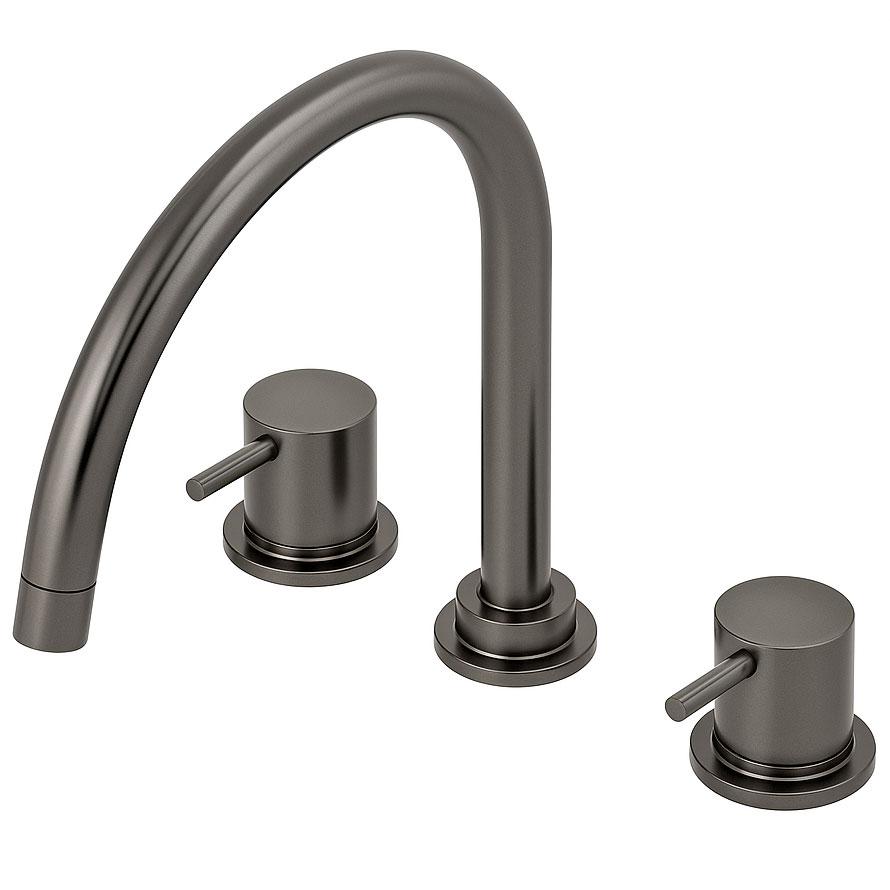 Waterevolution Flow 3-fori miscelatore da cucina con bocca girevole e collegamento per acqua filtrata gun metal T152UGME - Productafbeelding