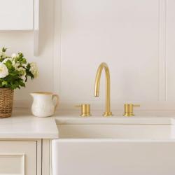 Waterevolution Flow rubinetto da cucina a 3 fori con bocca girevole e attacco per acqua filtrata light gold T152UWGE