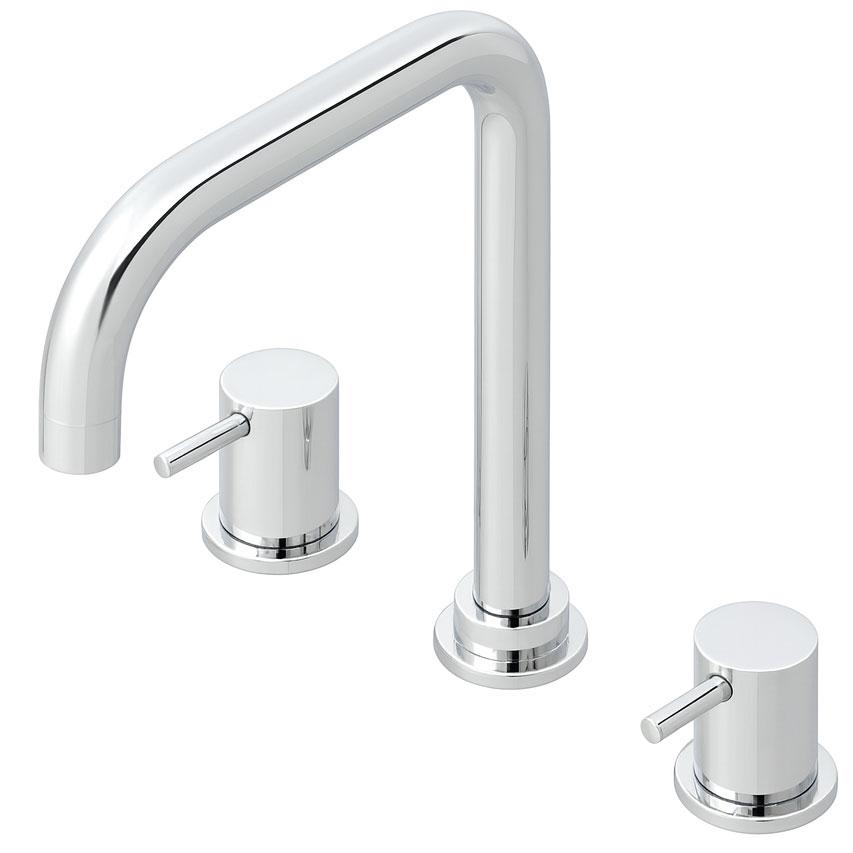 Waterevolution Flow rubinetto da cucina a 3 fori con beccuccio girevole e attacco per acqua filtrata cromo T152H01 - Productafbeelding