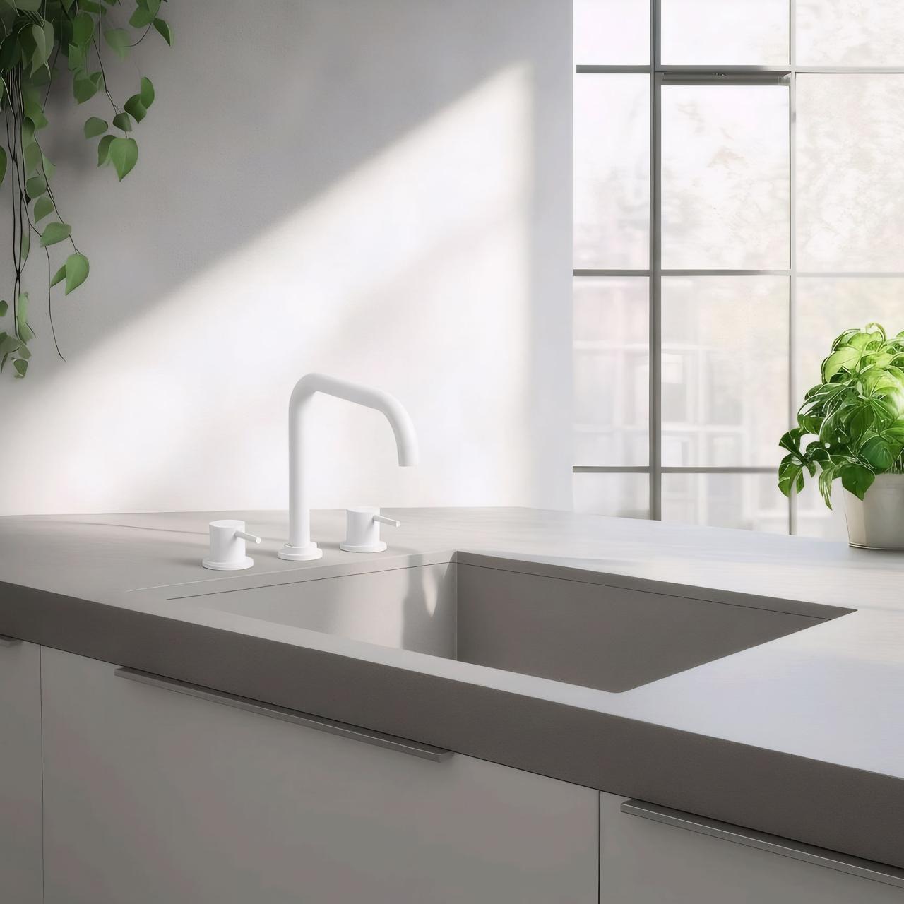 Waterevolution Flow rubinetto da cucina a 3 fori con beccuccio girevole e attacco per acqua filtrata, bianco T152HBR - Productafbeelding 2