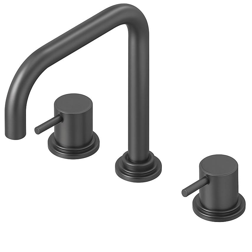 Waterevolution Flow rubinetto da cucina a 3 fori ad angolo con bocca girevole e collegamento per acqua filtrata gun metal T152HGME - Productafbeelding