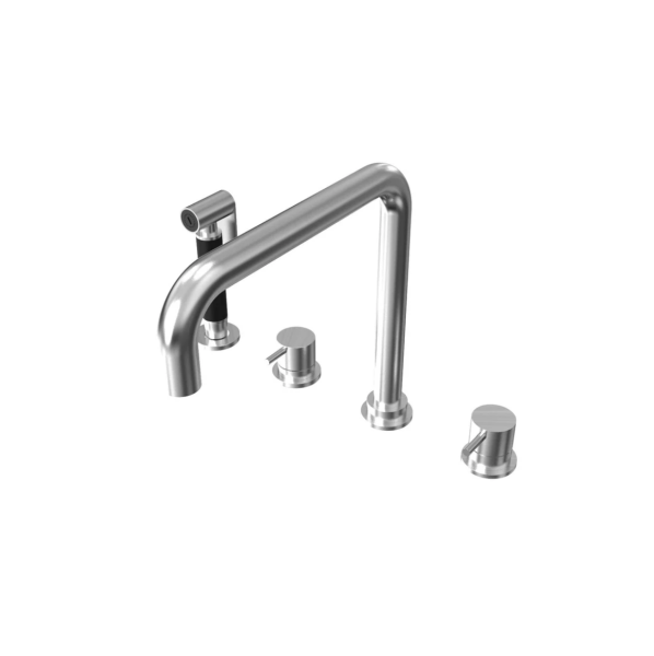 Waterevolution Flow rubinetto da cucina angolare a 4 fori con doccetta estraibile in acciaio inox T153HIE