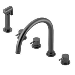 Waterevolution Flow 5-fori miscelatore da cucina con doccetta estraibile e attacco per acqua filtrata gun metal T154UGME