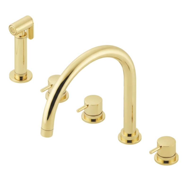 Waterevolution Flow miscelatore da cucina a 5 fori con doccetta estraibile e attacco per acqua filtrata light gold T154UWGE