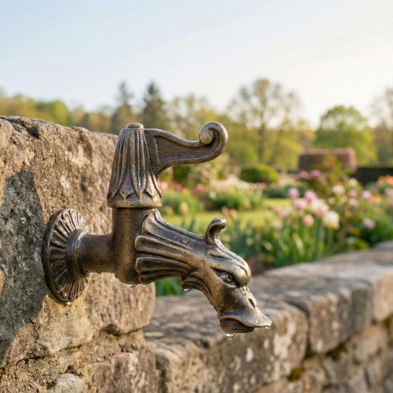 PB Garden Vintage Rubinetto da Parete per Fontana Acqua Fredda in Bronzo con Attacco per Tubo da Giardino e Maniglia 1208969785