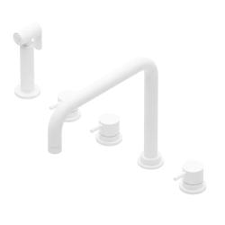 Waterevolution Flow miscelatore da cucina angolare a 5 fori con doccetta estraibile e attacco per acqua filtrata bianco T154HBR