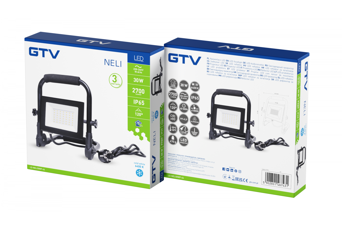 NELI Proiettore Portatile, LED, 30W, 2700lm, 6400K, AC220-240V, IP65, cavo 1.5m - Productafbeelding 10