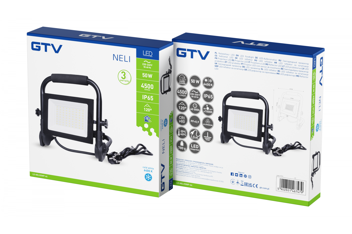 NELI Faretto Portatile, LED, 50W, 4500lm, 6400K, AC220-240V, IP65, cavo 1,5m - Productafbeelding 10