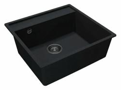 GraniteMy Bremen Lavabo in granito 53x50 cm Nero - Da sopra, Da sotto e Da incasso con foro per rubinetto e tappo in metallo color canna di fucile 1208969971