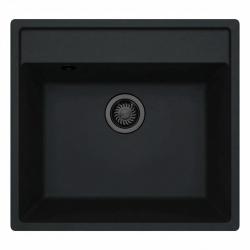 GraniteMy Bremen Lavabo in granito 53x50 cm Nero - Da sopra, Da sotto e Da incasso con foro per rubinetto e tappo in metallo color canna di fucile 1208969971