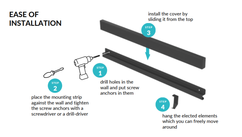 Epka Luxion Set Kitchen Rails 80 cm with Accessories Metal with Concealed Mounting Black 1208969982