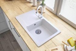 Graniteland Liri Granito Bianco lavandino con zona di scolo 765x448 mm 1208969990