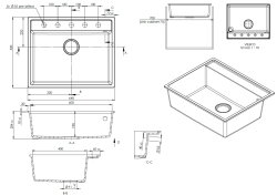 GraniteMy Bremen Lavello in Granito 64x52 cm Nero – Installazione da Appoggio, Sottopiano e a Filo con Pannello per Rubinetto e Tappo in Acciaio Inox 1208969992