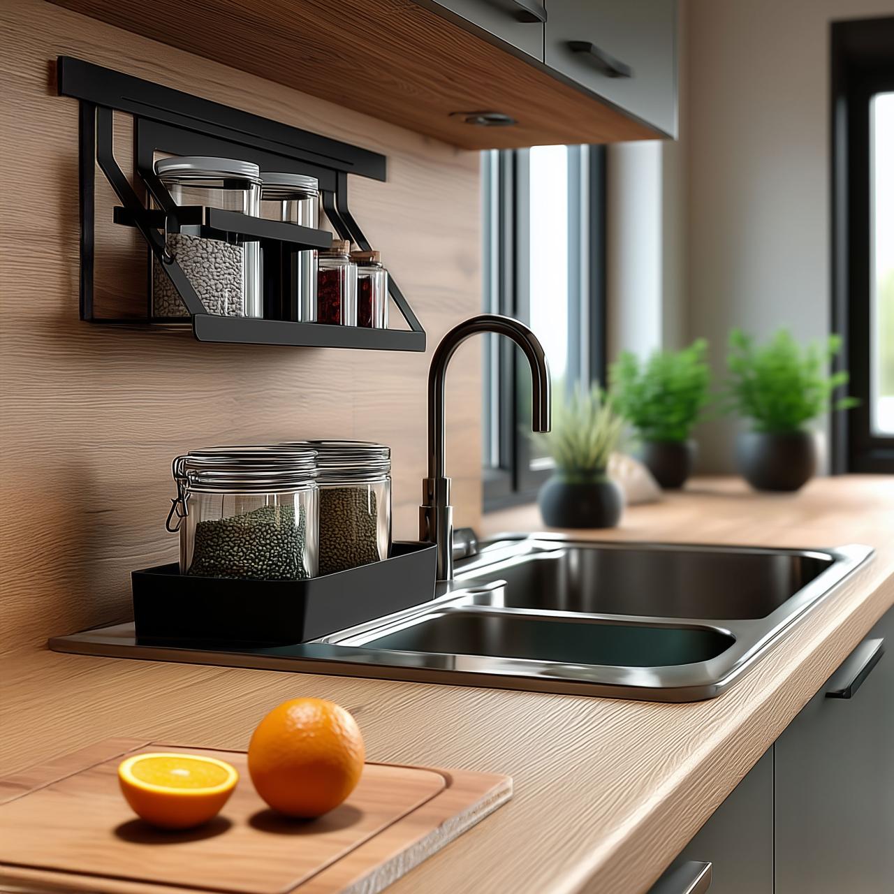 Set di binari da cucina Epka Luxion 60 cm con accessori in metallo con fissaggio nascosto nero 1208969993. - Productafbeelding 2