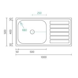 Banka Centurio 100-50 RVS Lavello da appoggio 100x50cm con Scolatoio 1208970030