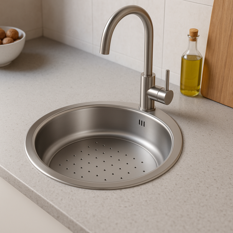 Banka P18380 Acciaio inox Lavello rotondo poco profondo con sgocciolatoio 45 cm Da incasso e sottopiano 1208970057