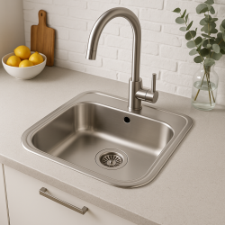 Banka Orlando Lavello in Acciaio Inox 465 x 485 mm da Appoggio con Foro per Rubinetto 1208970058