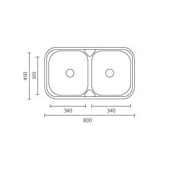 Banka Halifax RVS doppio lavello da appoggio 80x45 cm 1208970060