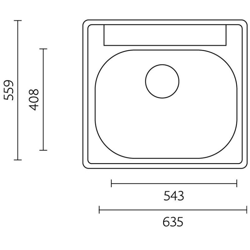 Banka Detroit Lavello in Acciaio Inox 635 x 559 mm Da Appoggio con Foro per Rubinetto 1208970077
