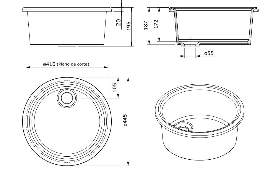 Ausmann Ceramic Brook lavabo rotondo in ceramica bianco da appoggio 1208970092.