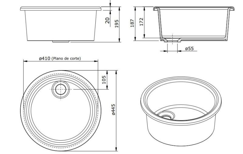 Ausmann Ceramic Brook lavabo rotondo in ceramica bianco da appoggio 1208970092.
