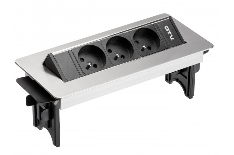 Prolunga da scrivania senza cassetta, presa tripla con messa a terra, cavo di alimentazione da 1,5 m con spina, inox.